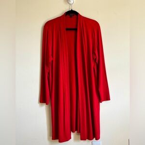 J.Jill Wearever Collection Red Open Front Long Sleeve Duster W/Accent Buttons Lg